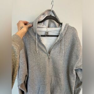 Gray Zip-Up Hoodie Sweater